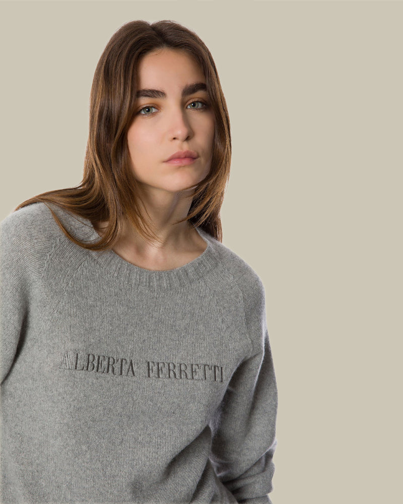 Grey Logo Cashmere Sweater