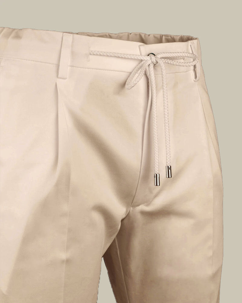 ANTHONY Beige Drawstring Single Pleat Trouser