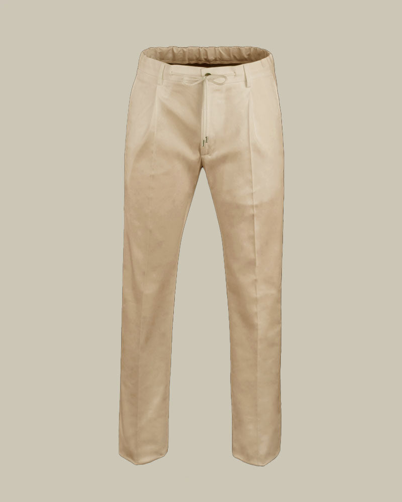 ANTHONY Beige Drawstring Single Pleat Trouser