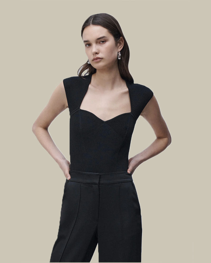 Barbara Sweetheart Ribbed-Knit Bodysuit