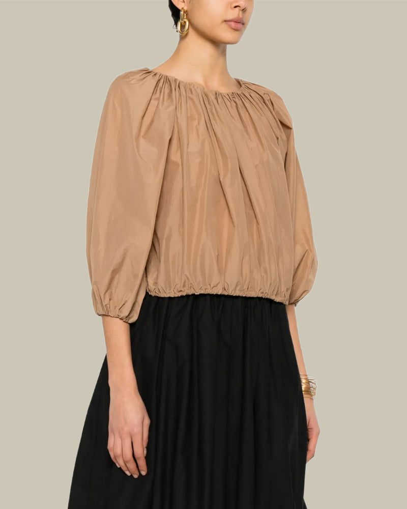 Beige Nylon Cropped Blouse
