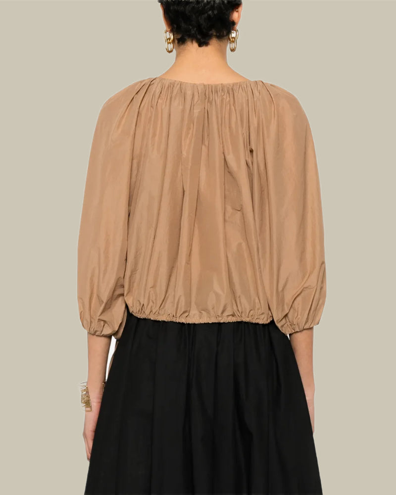 Beige Nylon Cropped Blouse