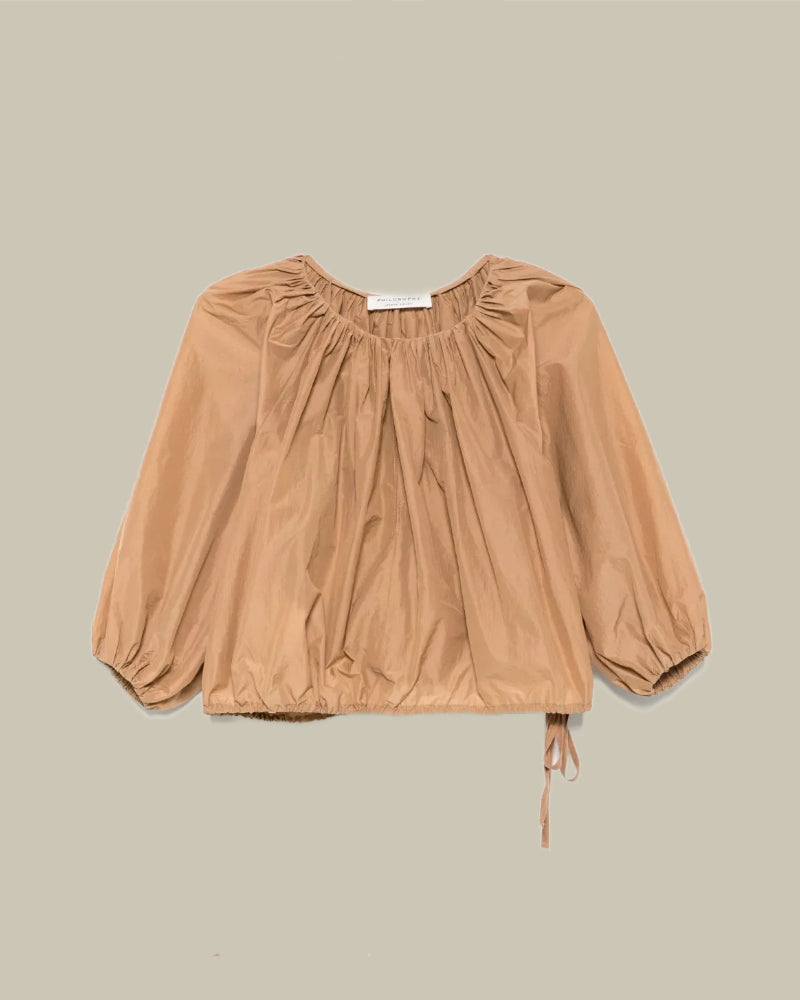Beige Nylon Cropped Blouse