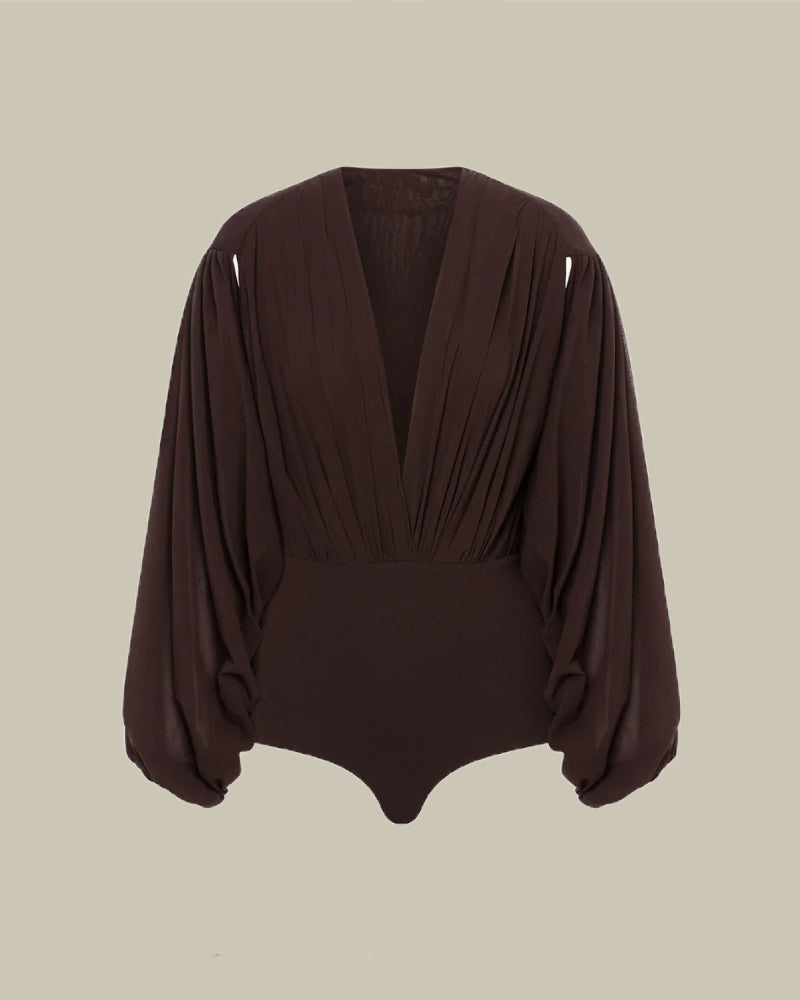 Brown Stretch Tulle Bodysuit