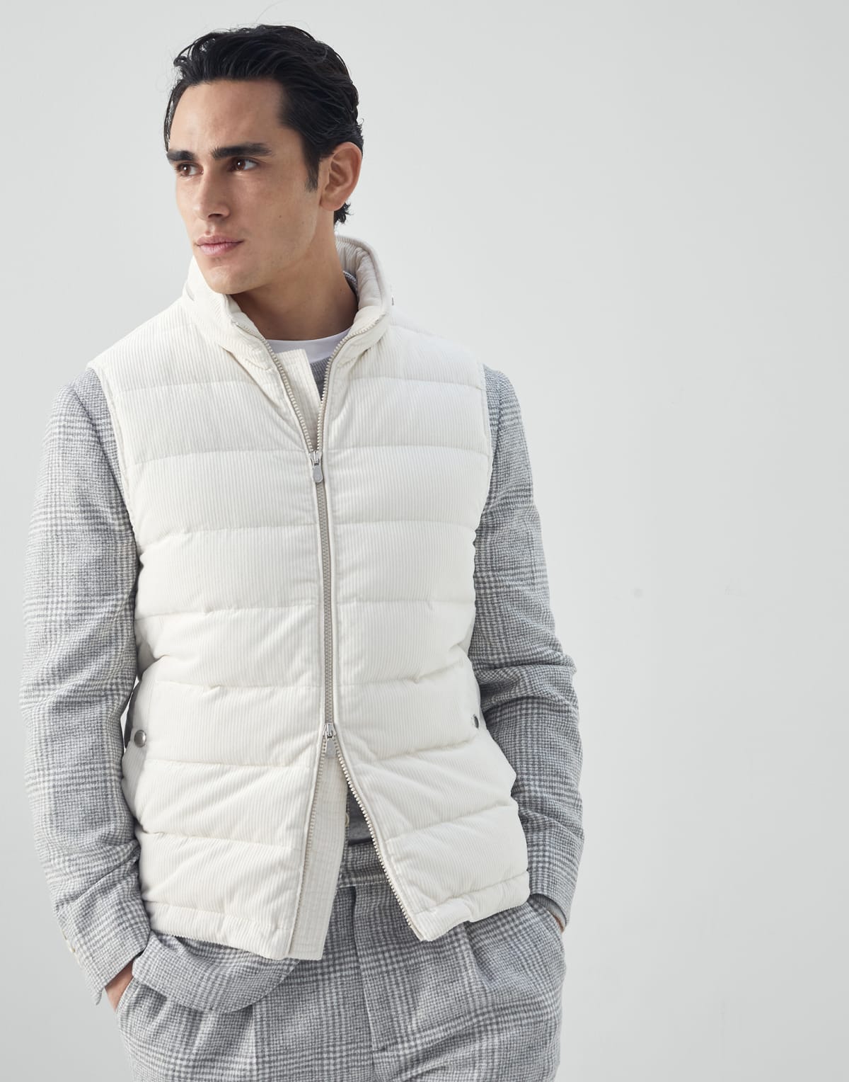 White Corduroy Down Gilet