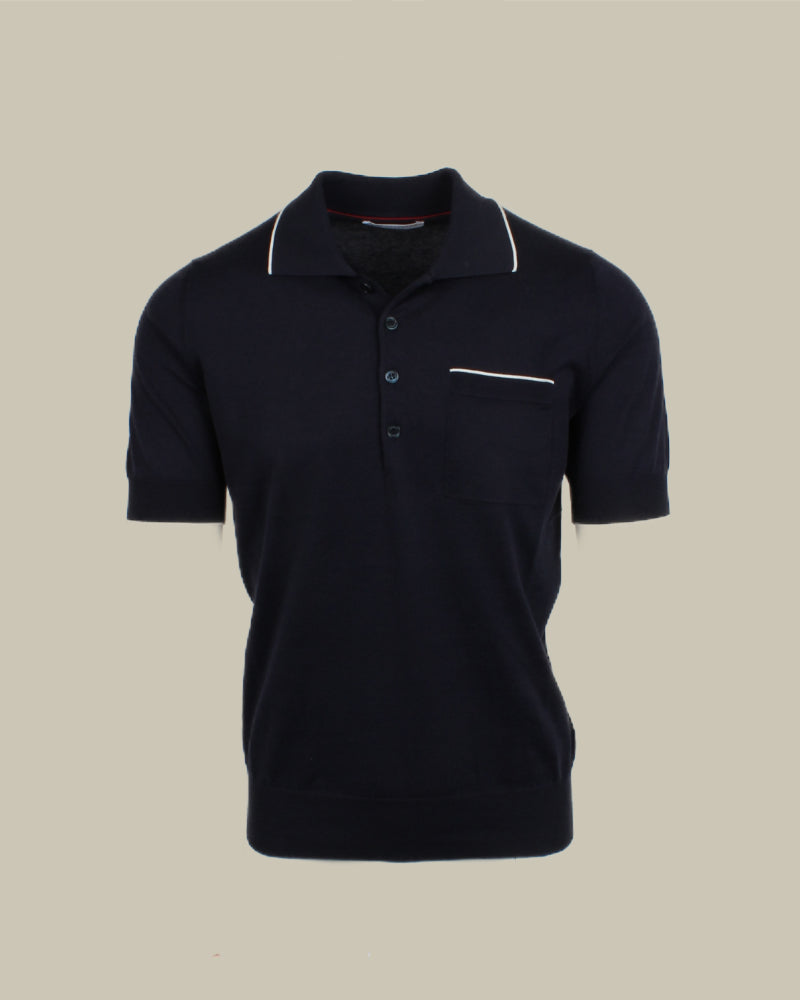 Navy Cotton Knit Polo Shirt
