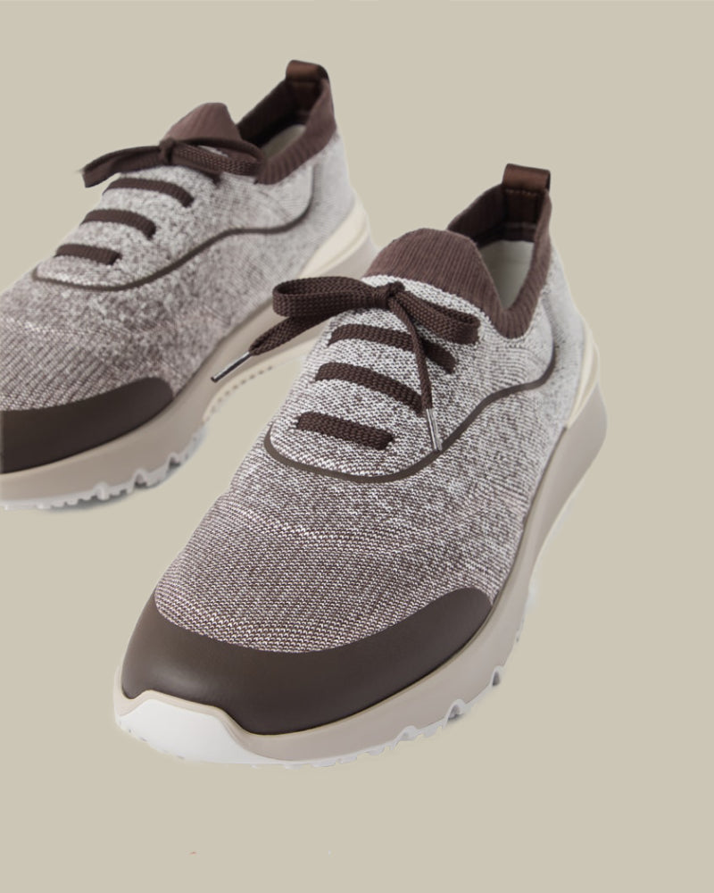Brown Techno Cotton Knit Runners With Heat Bonded Details