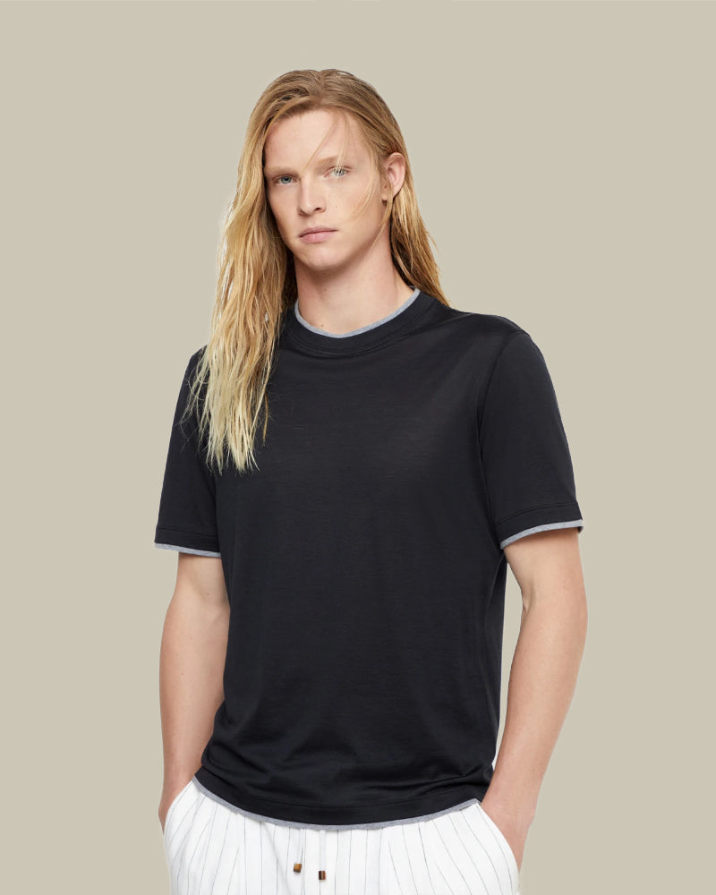 Black Tipping Cotton T Shirt
