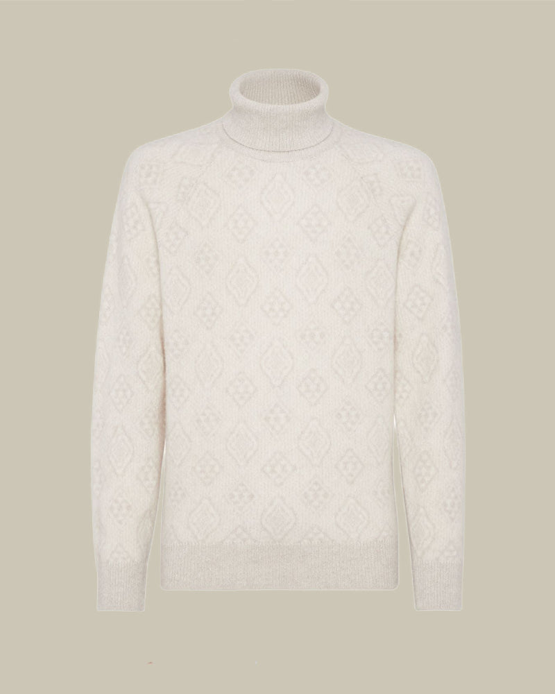 Alpaca Geometric Jacquard High Neck Sweater