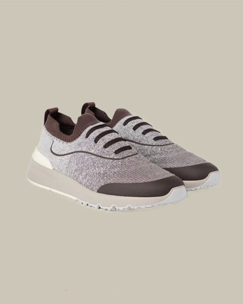 Brown Techno Cotton Knit Runners With Heat Bonded Details