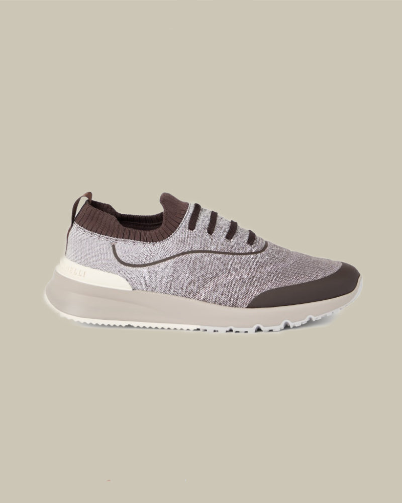 Brown Techno Cotton Knit Runners With Heat Bonded Details