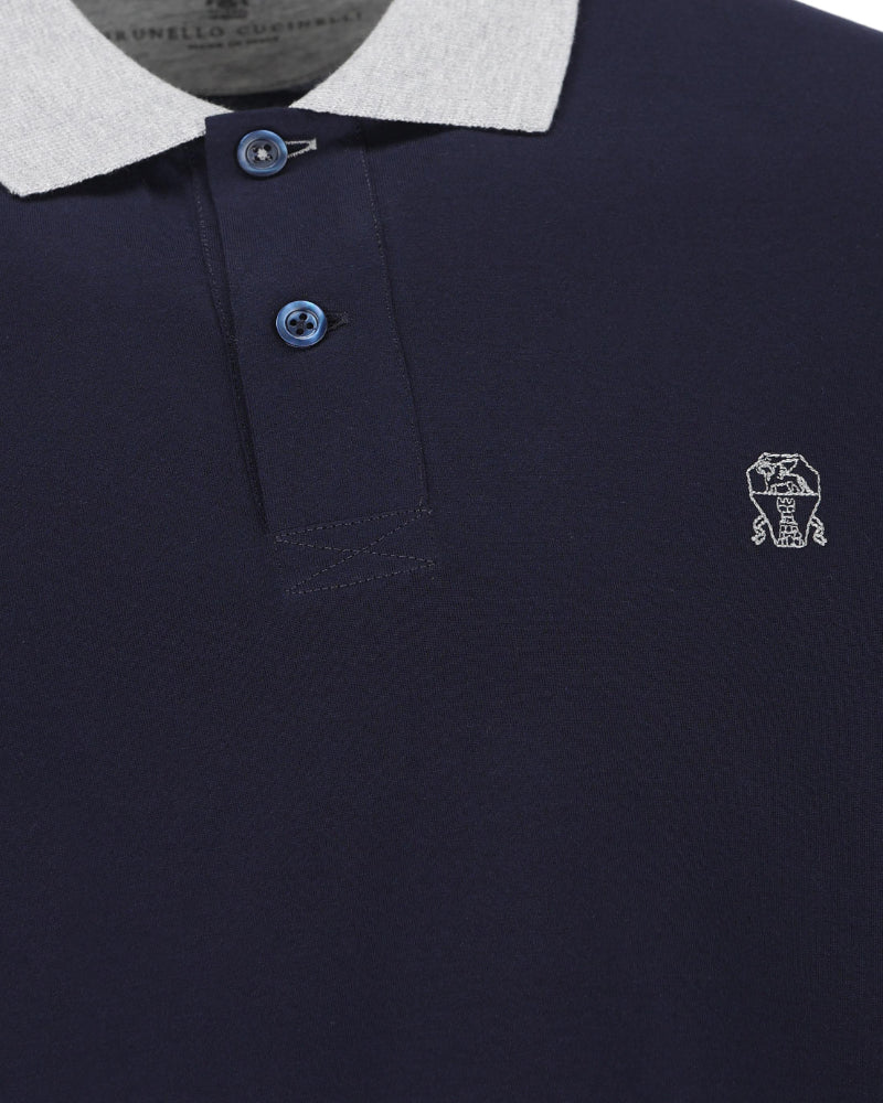 Navy Long Sleeve Logo Jersey Polo