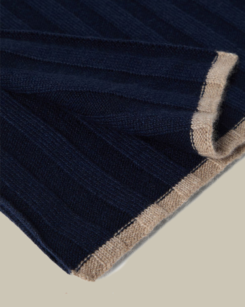 Navy Pure Cashmere Cable Knit Scarf