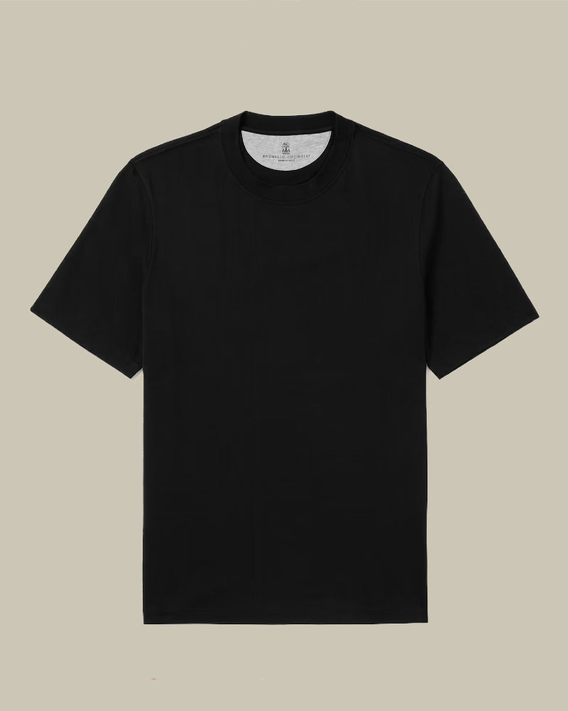 Black Cotton Jersey Crew Neck T-Shirt