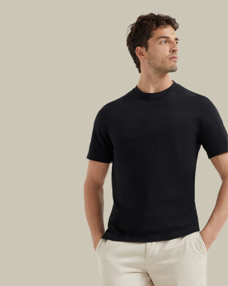 Black Cotton Jersey Crew Neck T-Shirt