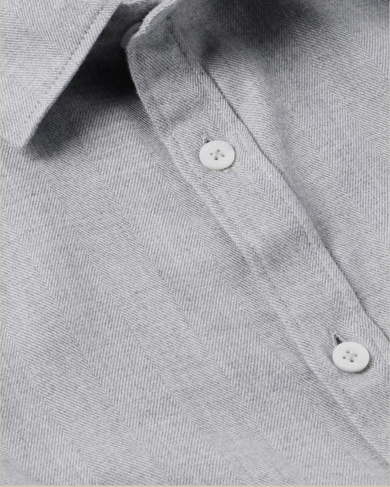 Grey Brushed Cotton Herringbone Shirt