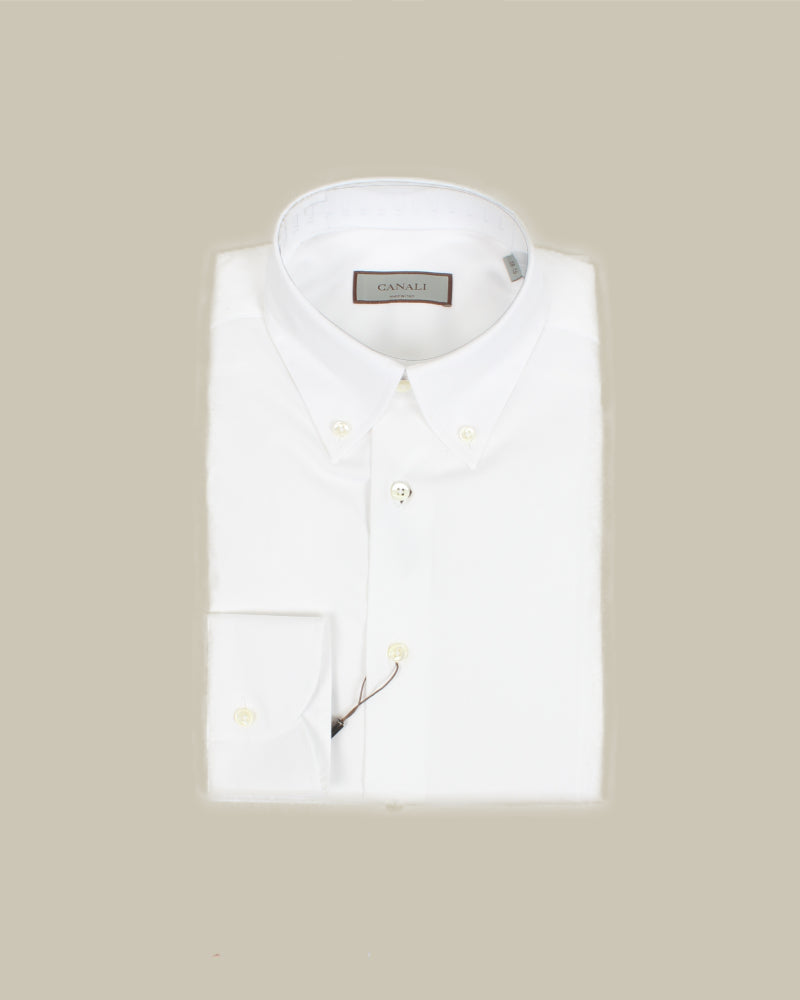 Canali Slim Fit Button Down White Cotton Shirt | MAISON 49 Canali Slim Fit Button Down White Cotton Shirt | MAISON 49