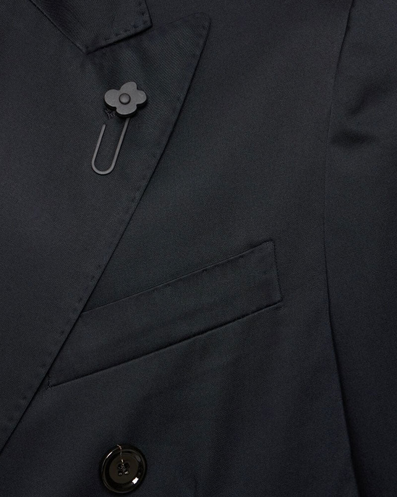 Black Double Breasted Cotton Suit
