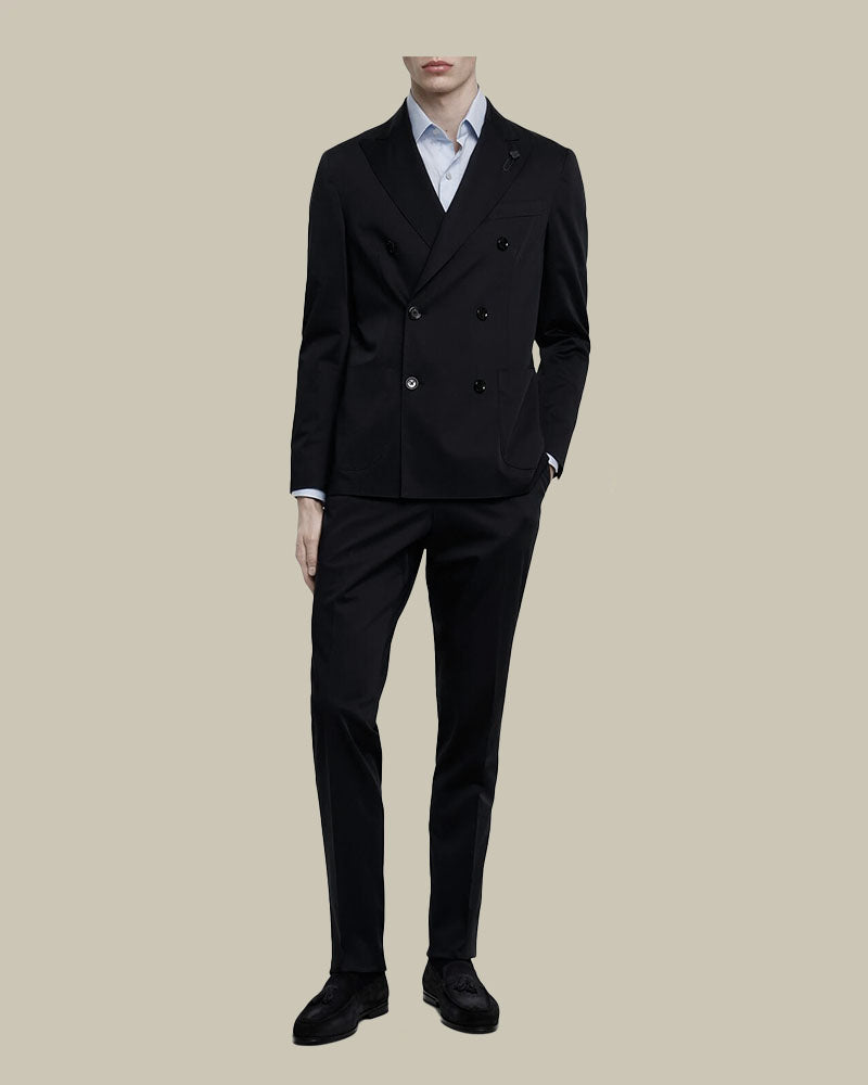 Black Double Breasted Cotton Suit