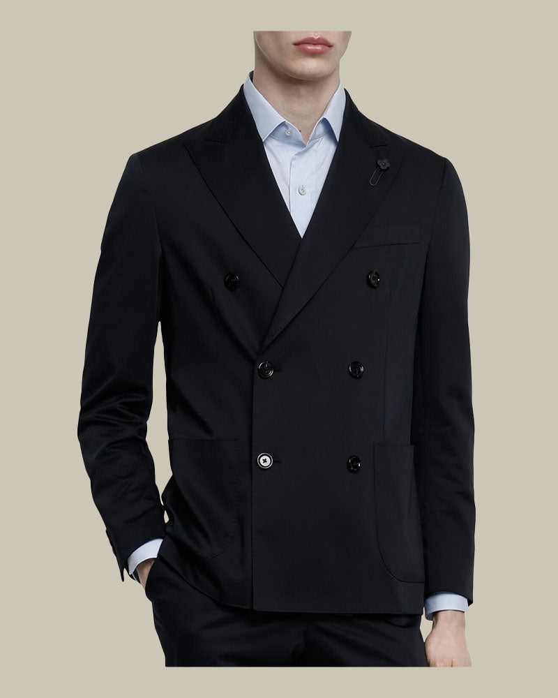 Black Double Breasted Cotton Suit