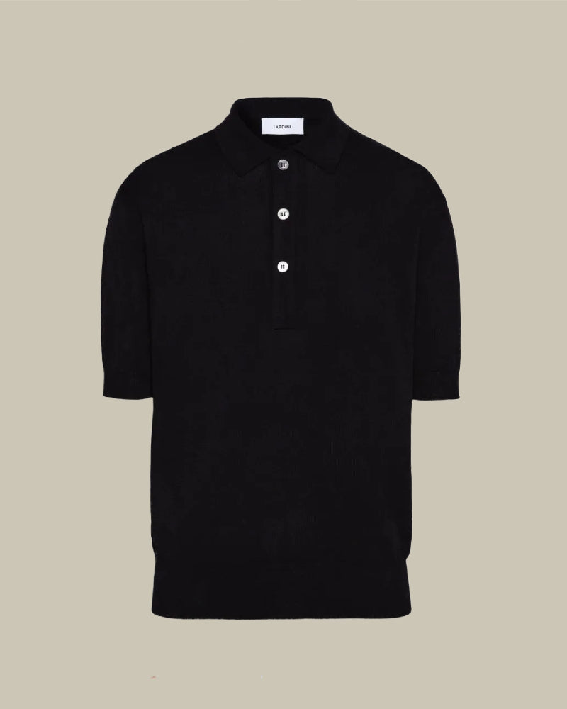 Dark Navy Cotton Knit Button Polo