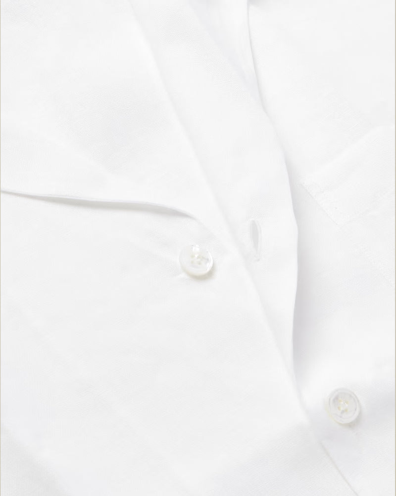 White Short Sleeve Linen Bowling Shirt