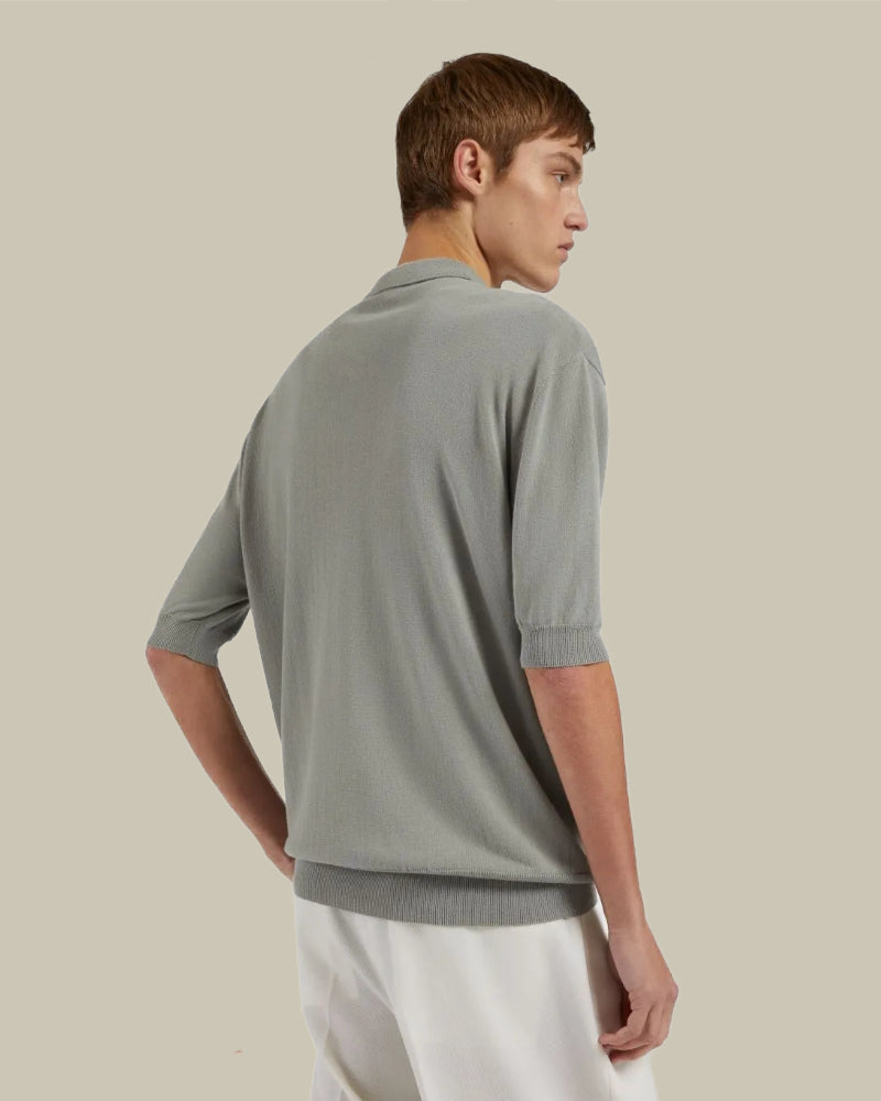 Grey Cotton Knit Button Polo
