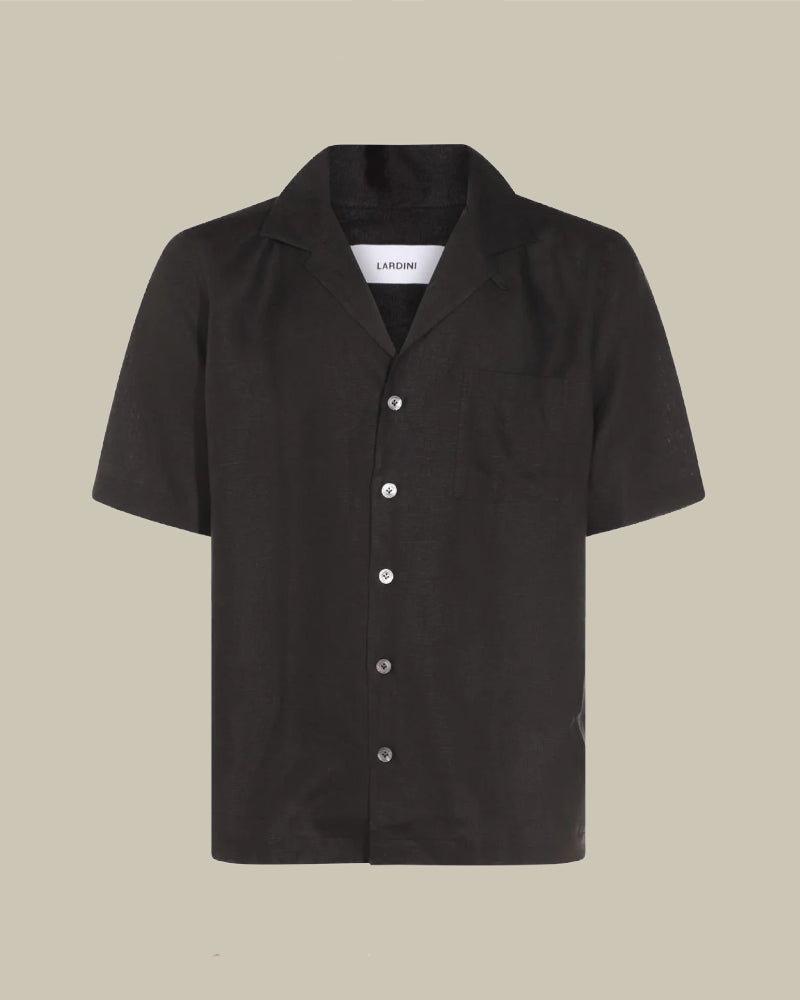 Black Short Sleeve Linen Shirt