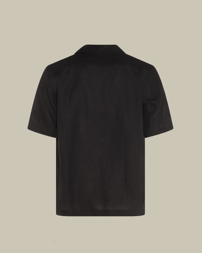 Black Short Sleeve Linen Shirt