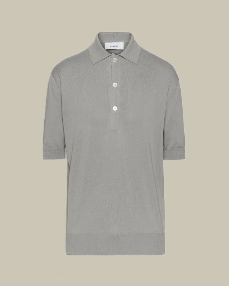 Grey Cotton Knit Button Polo