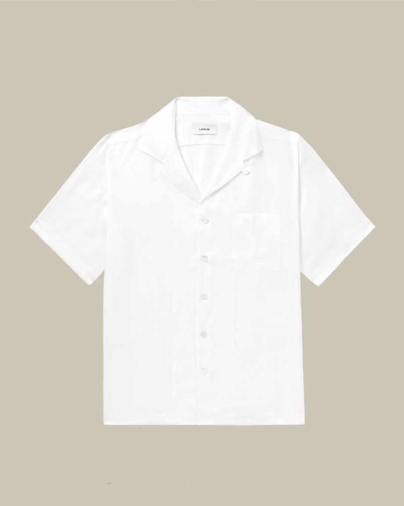 White Short Sleeve Linen Bowling Shirt