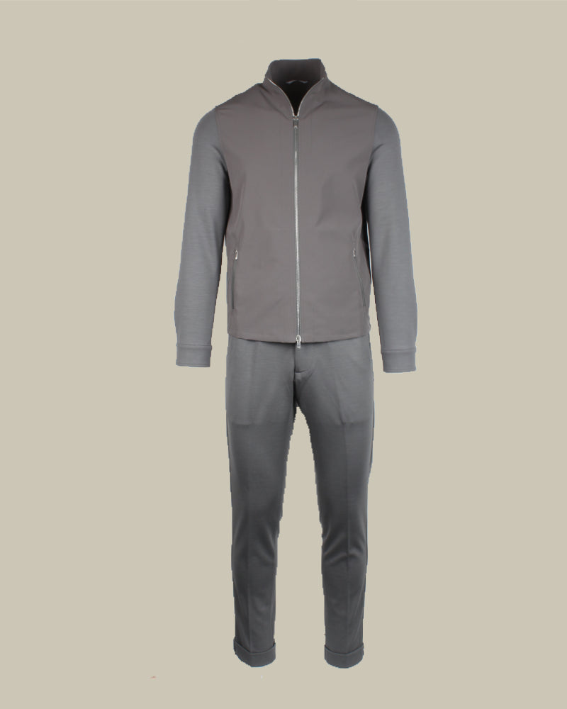 Grey Technical Nylon and Virgin Wool Twinset