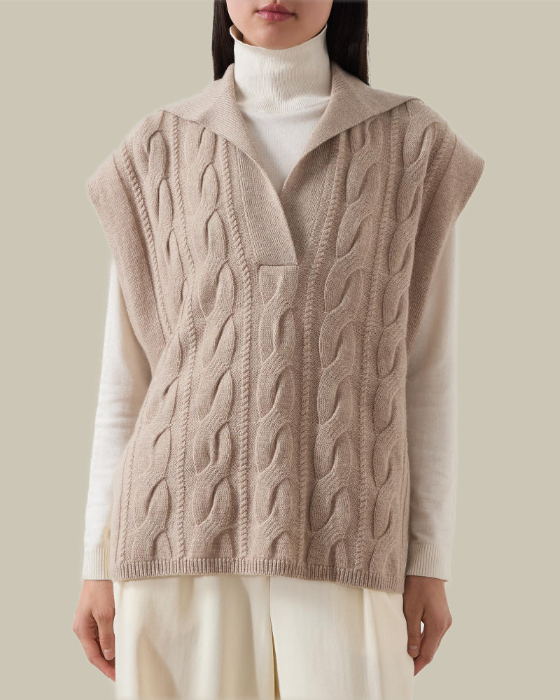 Tirsi Beige Sleeveless Cable Knit