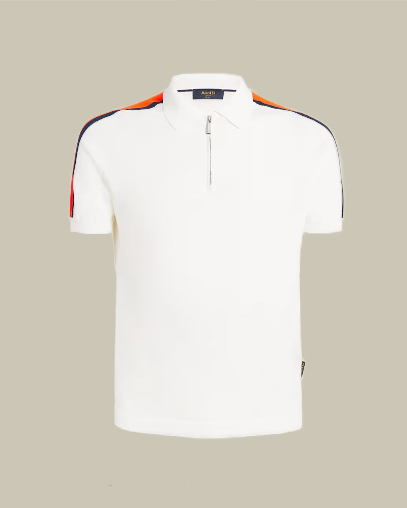 PEBLE White Technical Knit Zip Polo