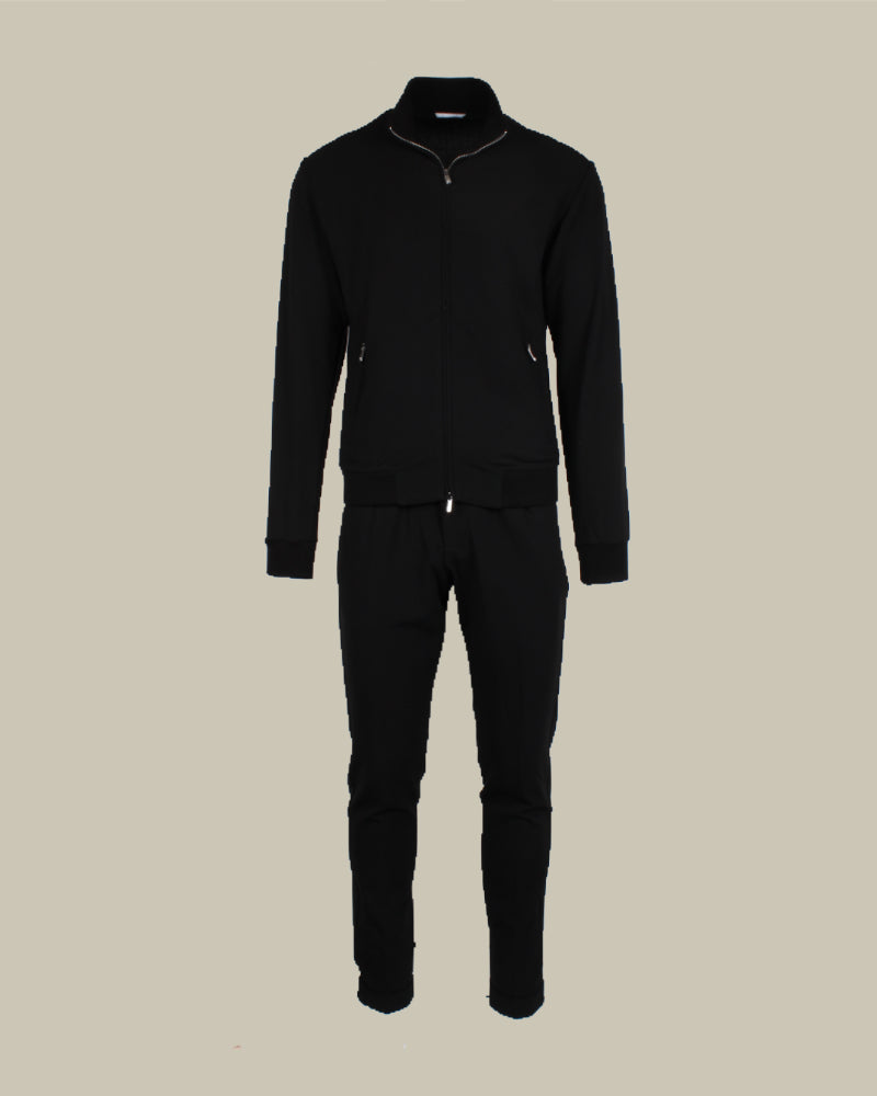 Black Stretch Virgin Wool Funnel Neck Twinset