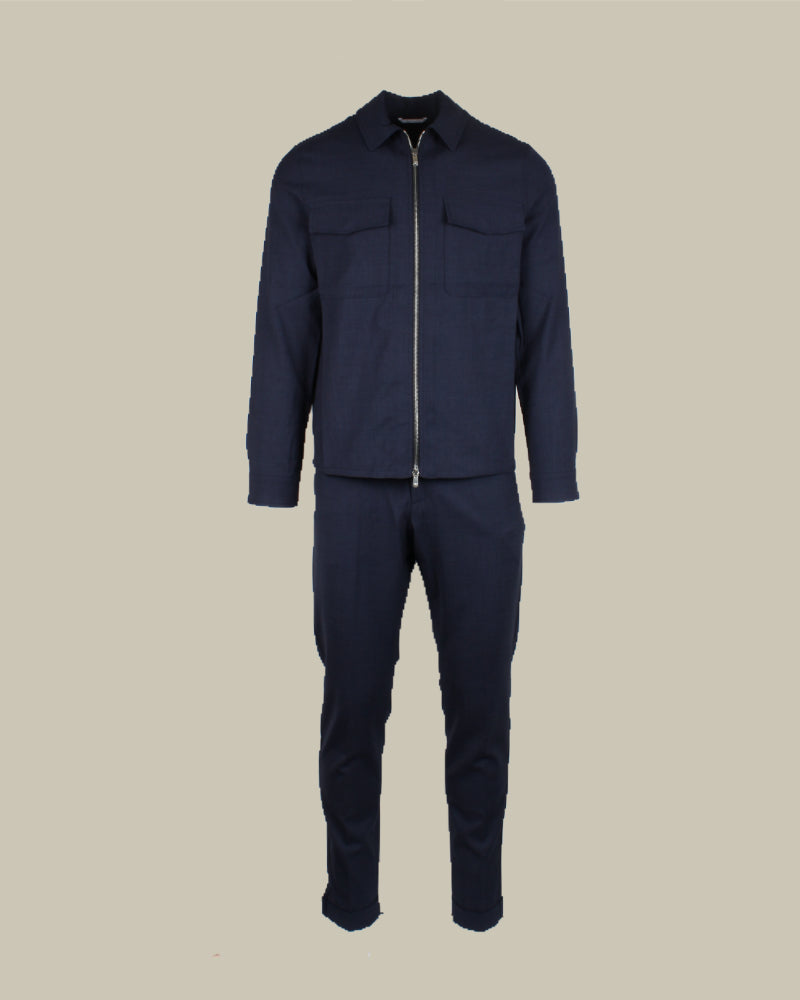 Blue Stretch Virgin Wool Zip Overshirt Twinset