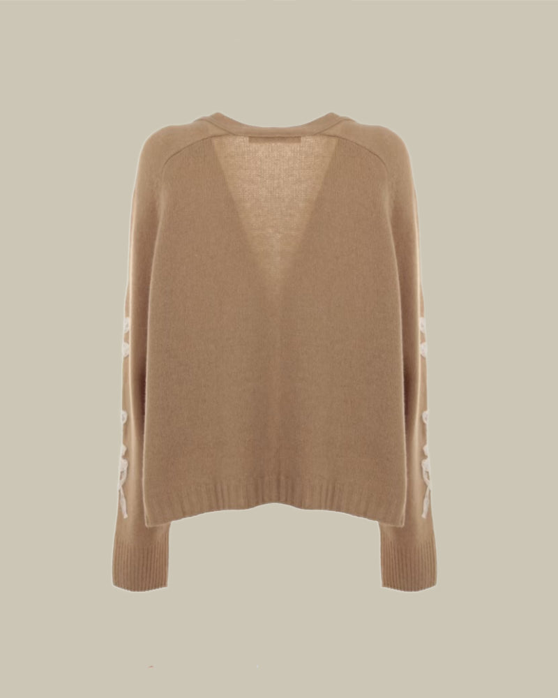 Beige Cashmere Knit Lace Detail Cardgian