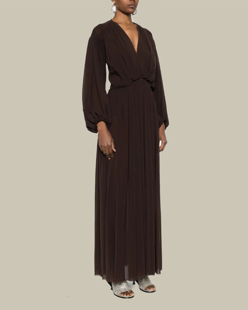 Espresso V Neck Pleated Dress