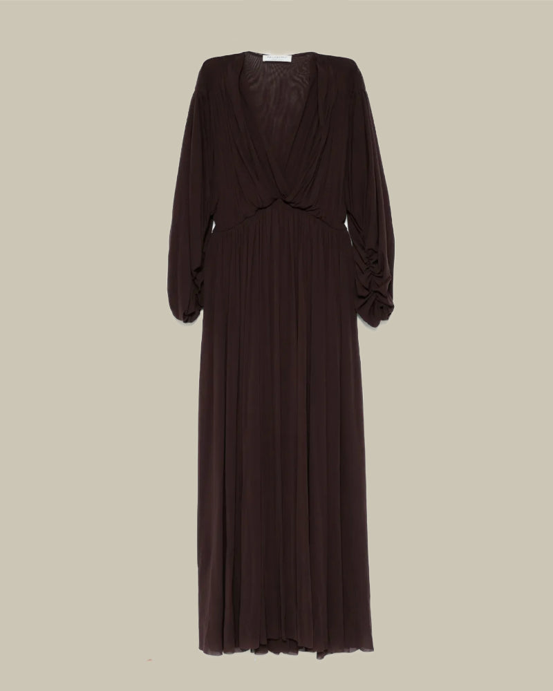 Espresso V Neck Pleated Dress