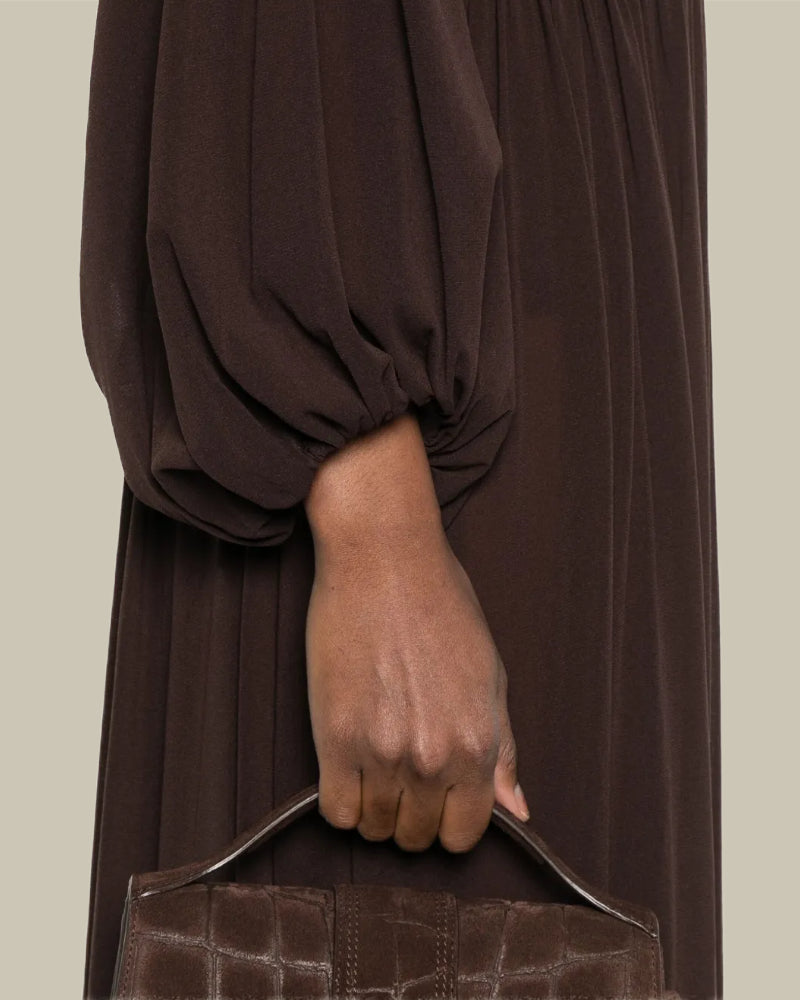 Espresso V Neck Pleated Dress