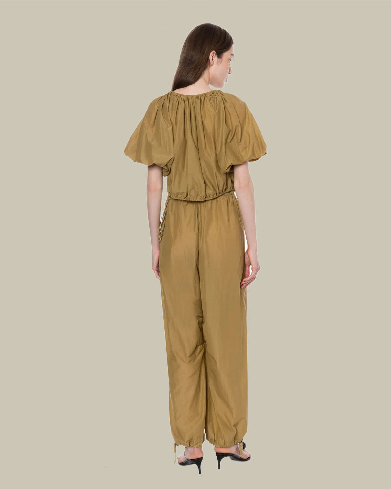 Brown Nylon Cropped Blouse