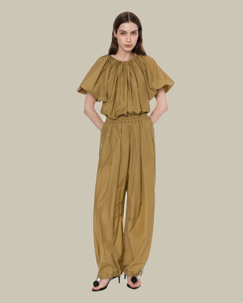 Brown Nylon Cropped Blouse