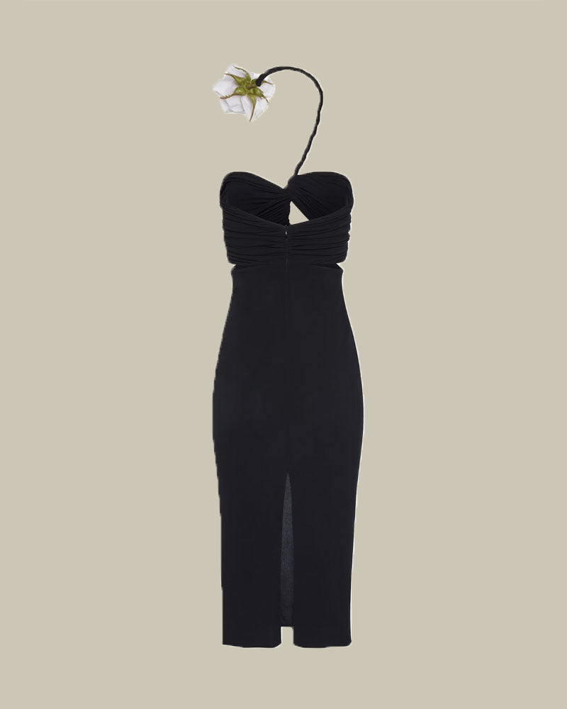 Cutout Wire Neckline Midi Dress in Black