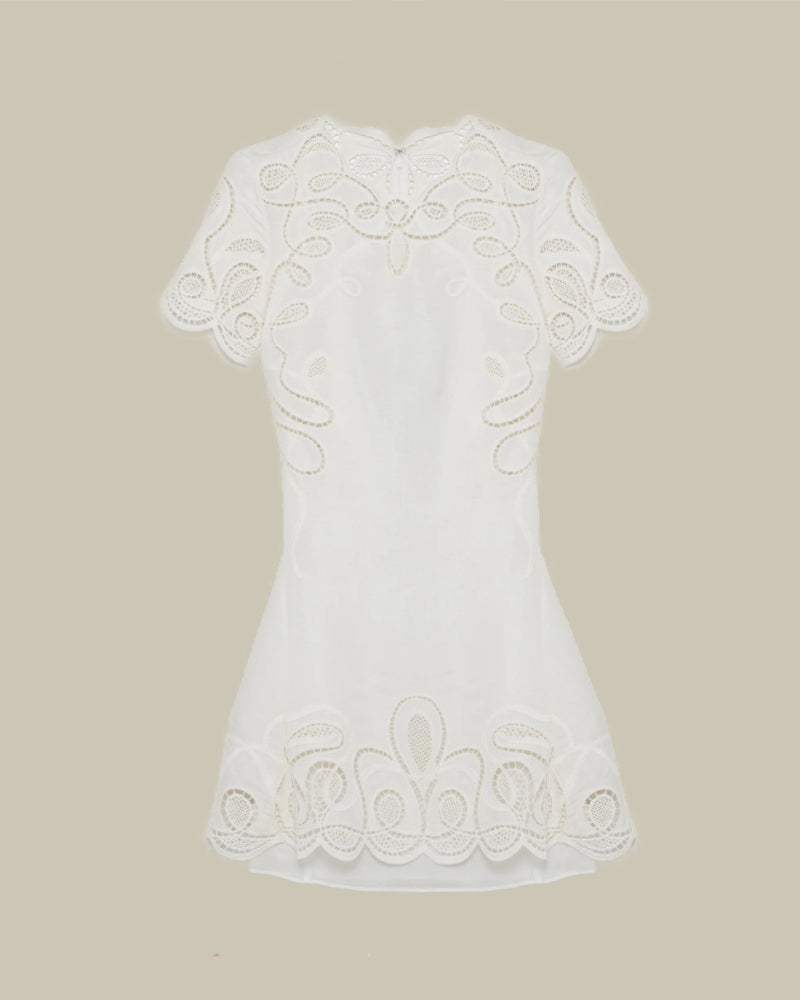morrigan linen mini dress Morrigan Embroidered Short-Sleeve Mini Dress