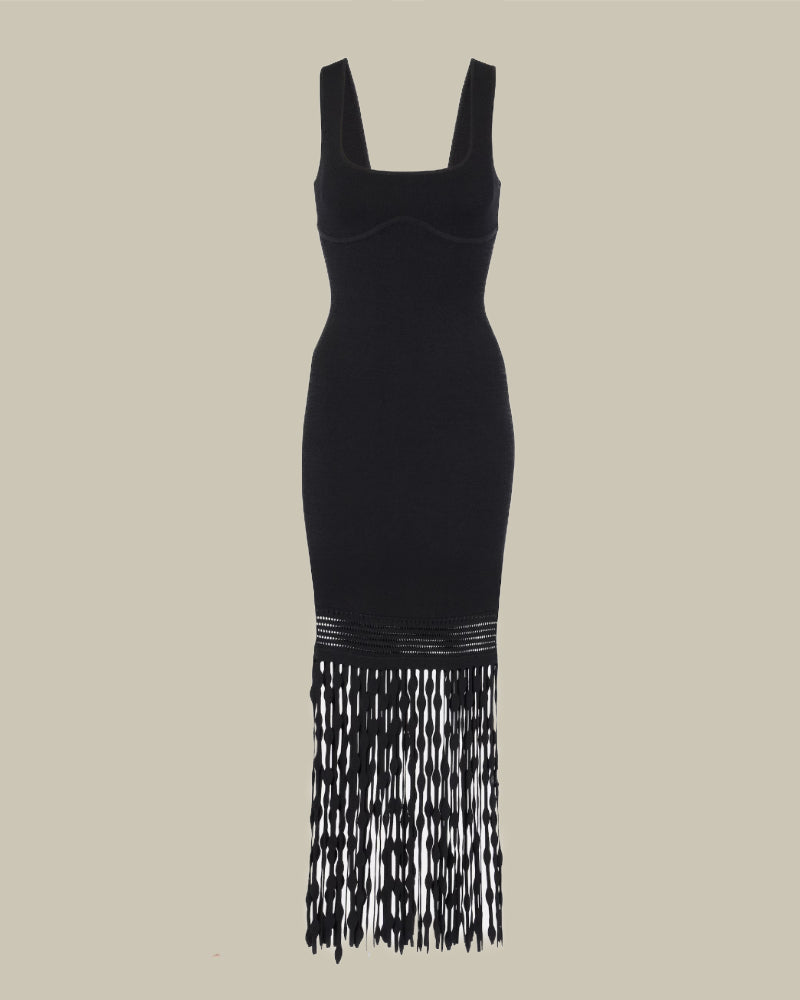 Signature Black Lattice Fringe Dress