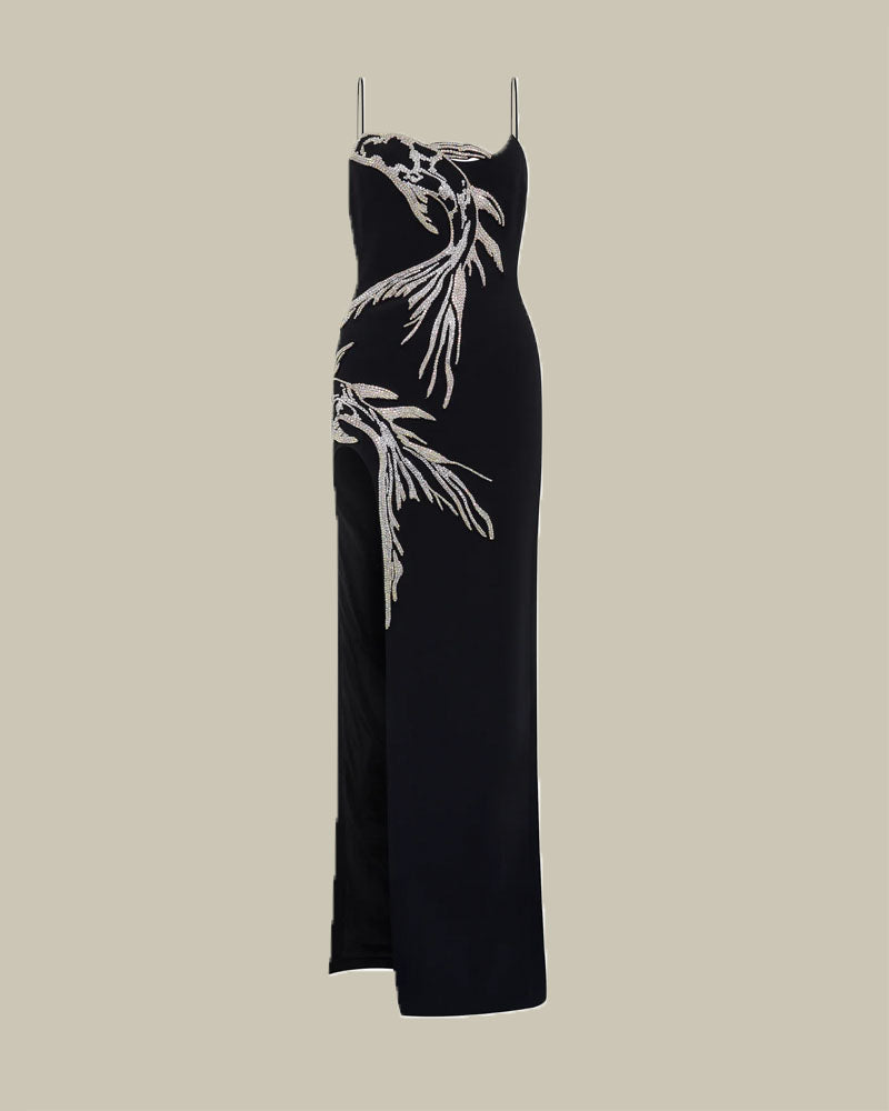 Crystal Embroided Fish Applique Open Leg Gown