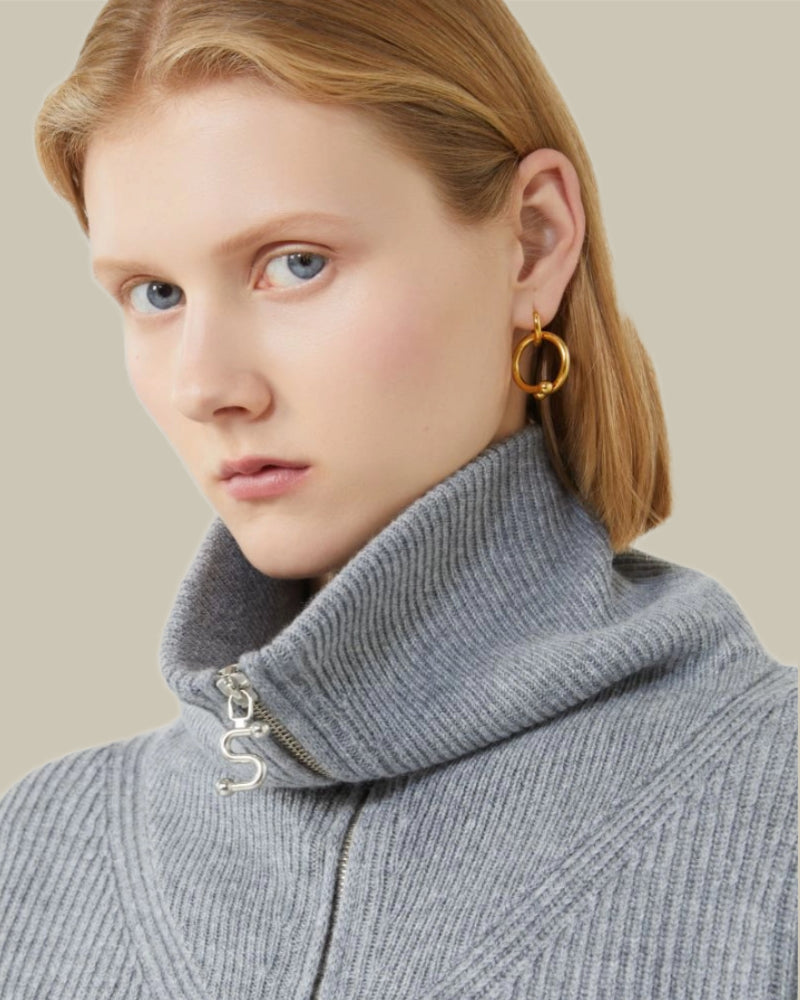 CALIPSO Grey Cable Knit Funnel Neck