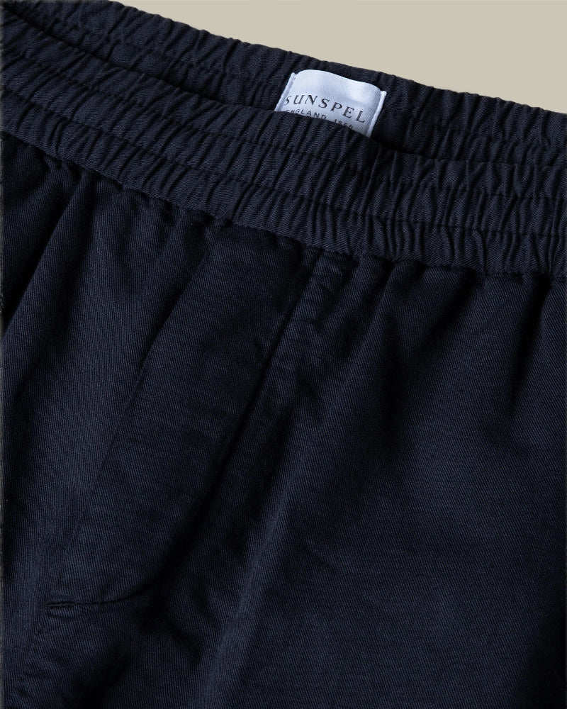Cotton Linen Drawstring Shorts Navy