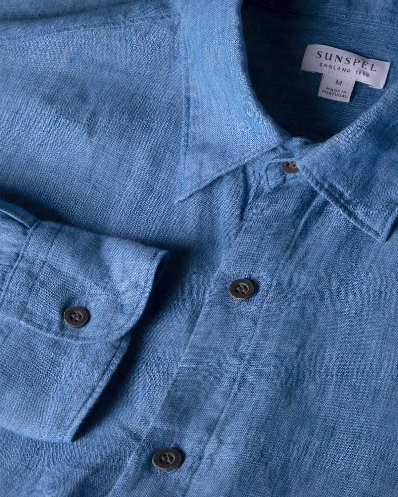 Ink Blue Long Sleeve Linen Shirt