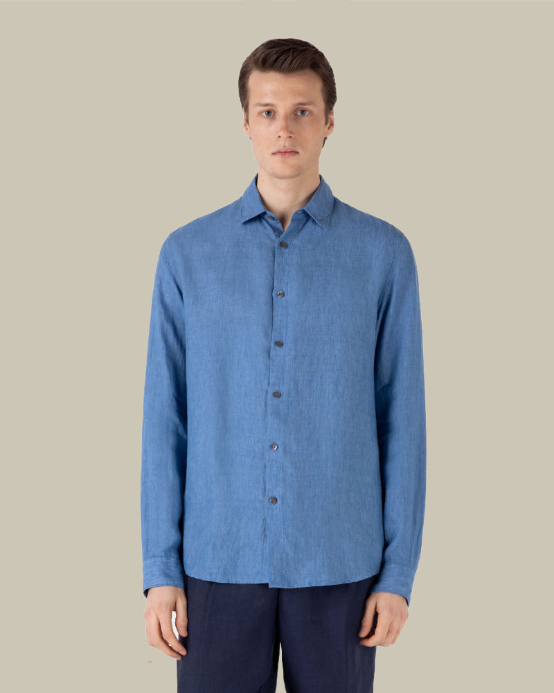 Ink Blue Long Sleeve Linen Shirt